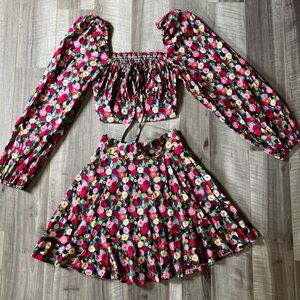 Cute Floral Crop Top and Skirt Set